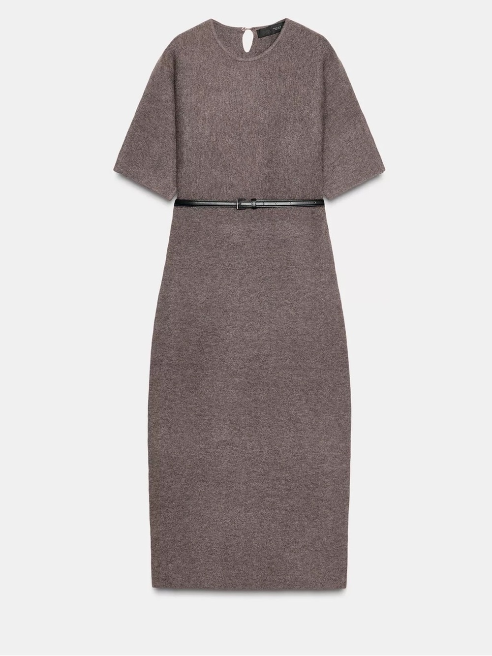 Zara Belted Midi Dress Light Brown
